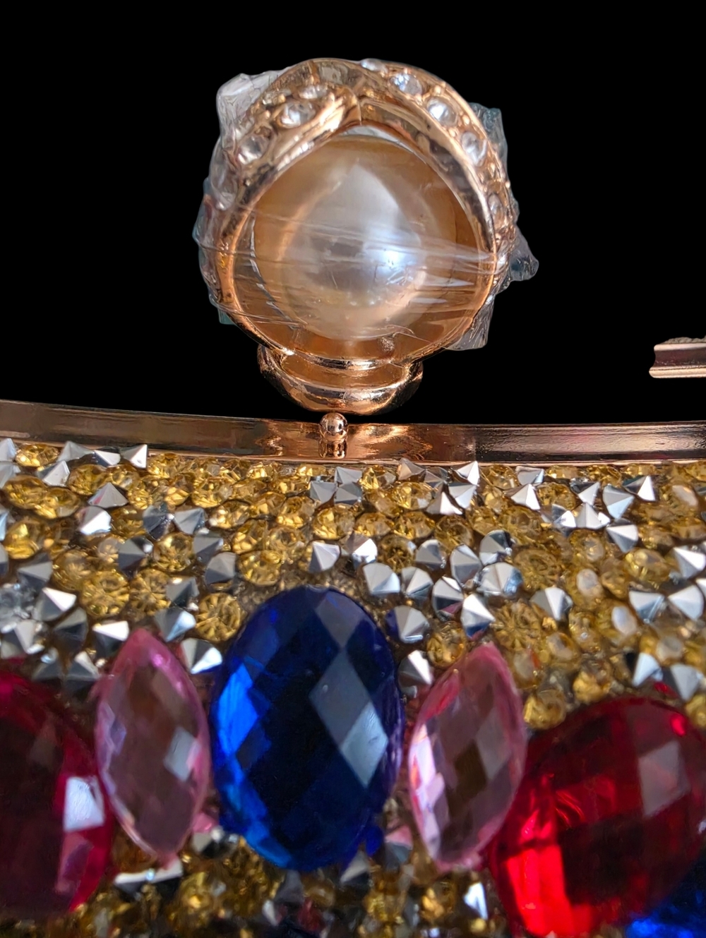 Women Rhinestone Evening Bag MultiColored Dazzling Crystal Clutch Gold - Picture 3 of 6